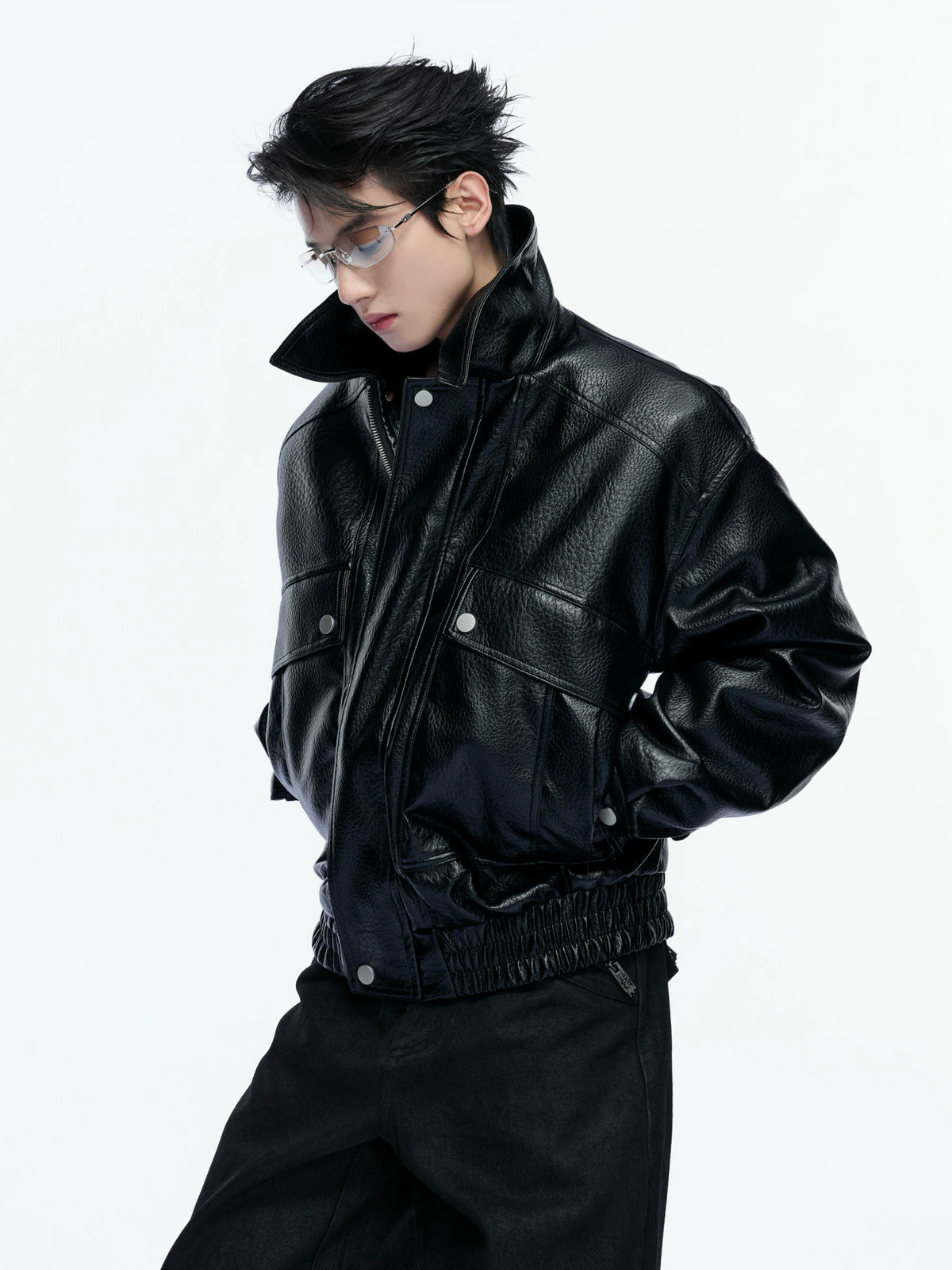 Padded Faux Leather Cargo Jacket with Textured Grain - main image 1