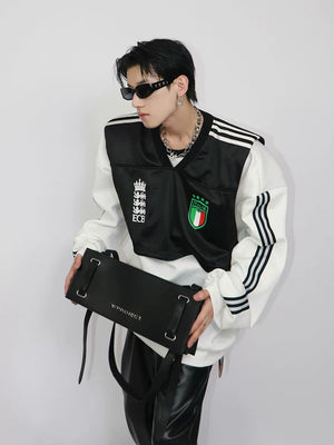 padded-shoulder-patchwork-fake-two-piece-sweatshirt-black-white