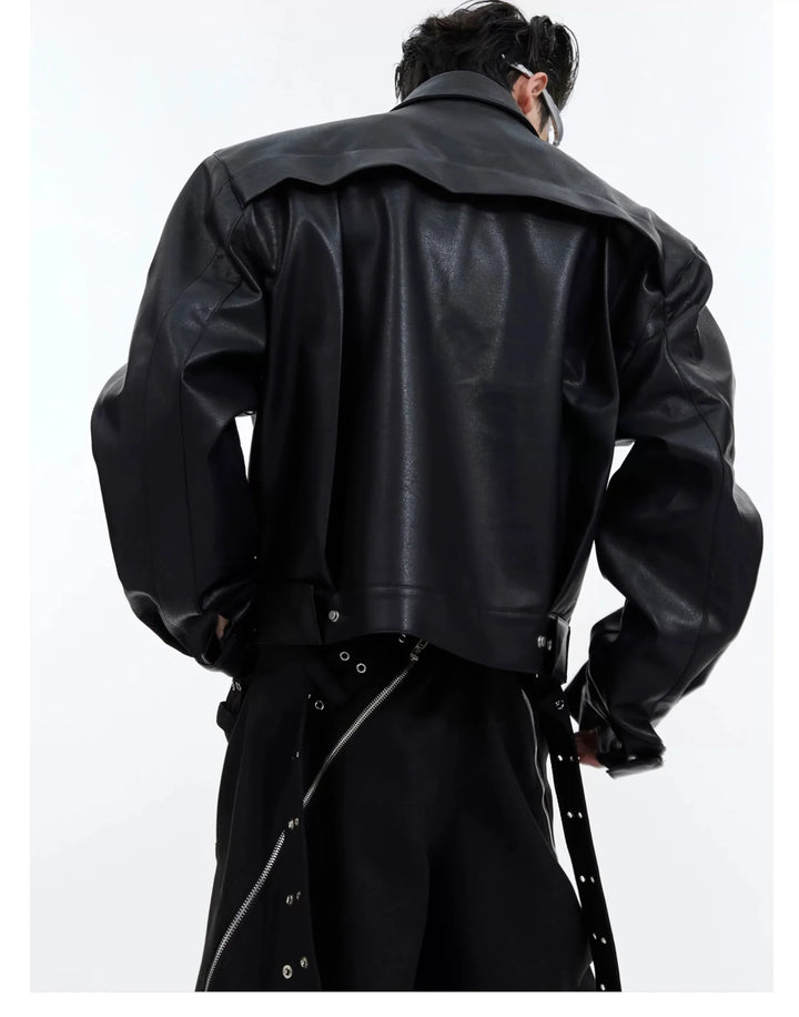 Padded Shoulder Short Faux Leather Jacket | High - End Unique Design Coat - ArguE CulturE