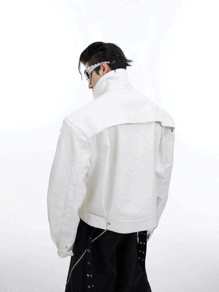 Padded Shoulder Short Faux Leather Jacket | High - End Unique Design Coat - ArguE CulturE