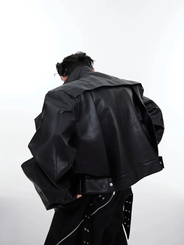 Padded Shoulder Short Faux Leather Jacket | High - End Unique Design Coat - ArguE CulturE