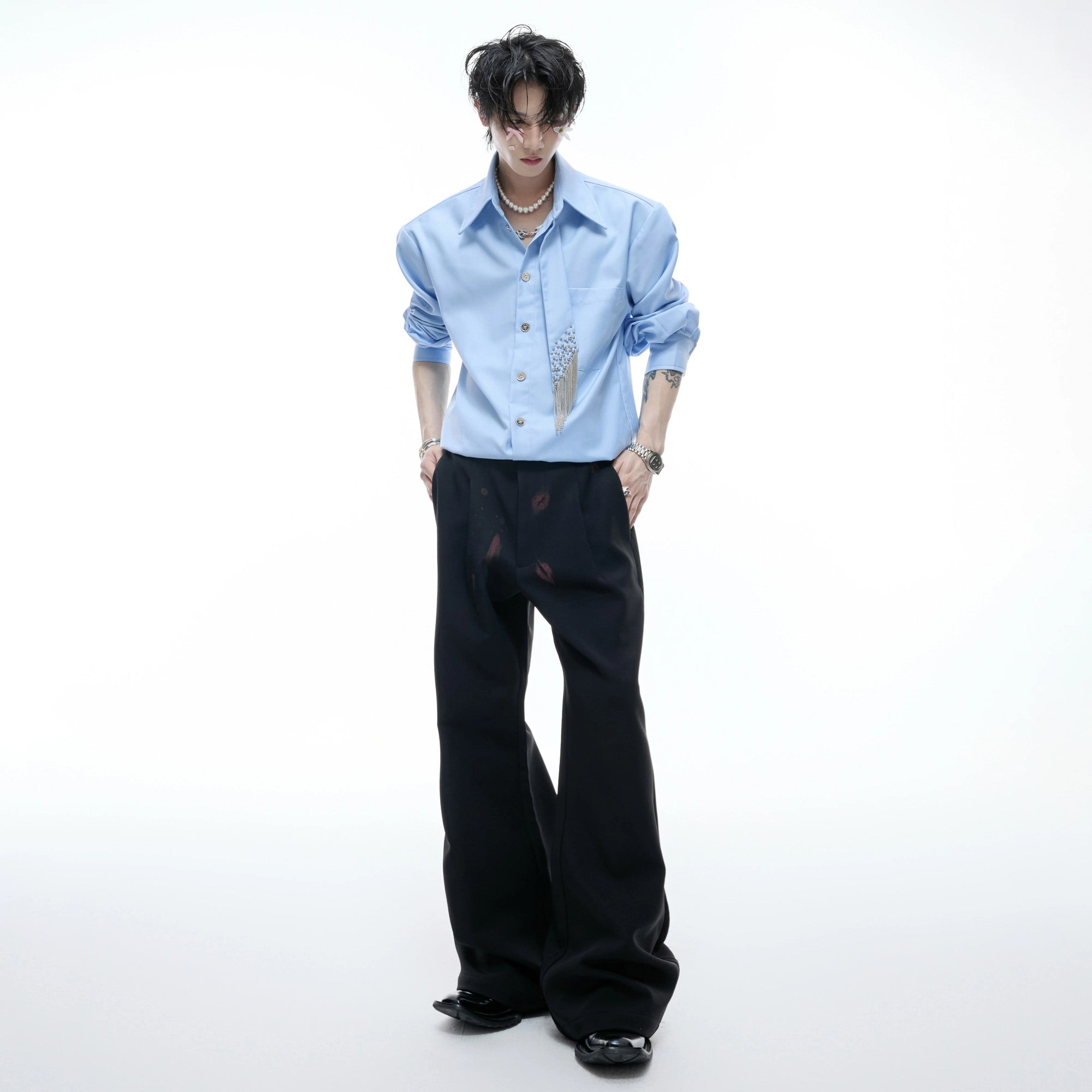 Detail of high-count organic cotton fabric texture on shirt