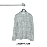 Paisley Half-Zip Long-Sleeve Mesh Overlay Top Gray - Gray