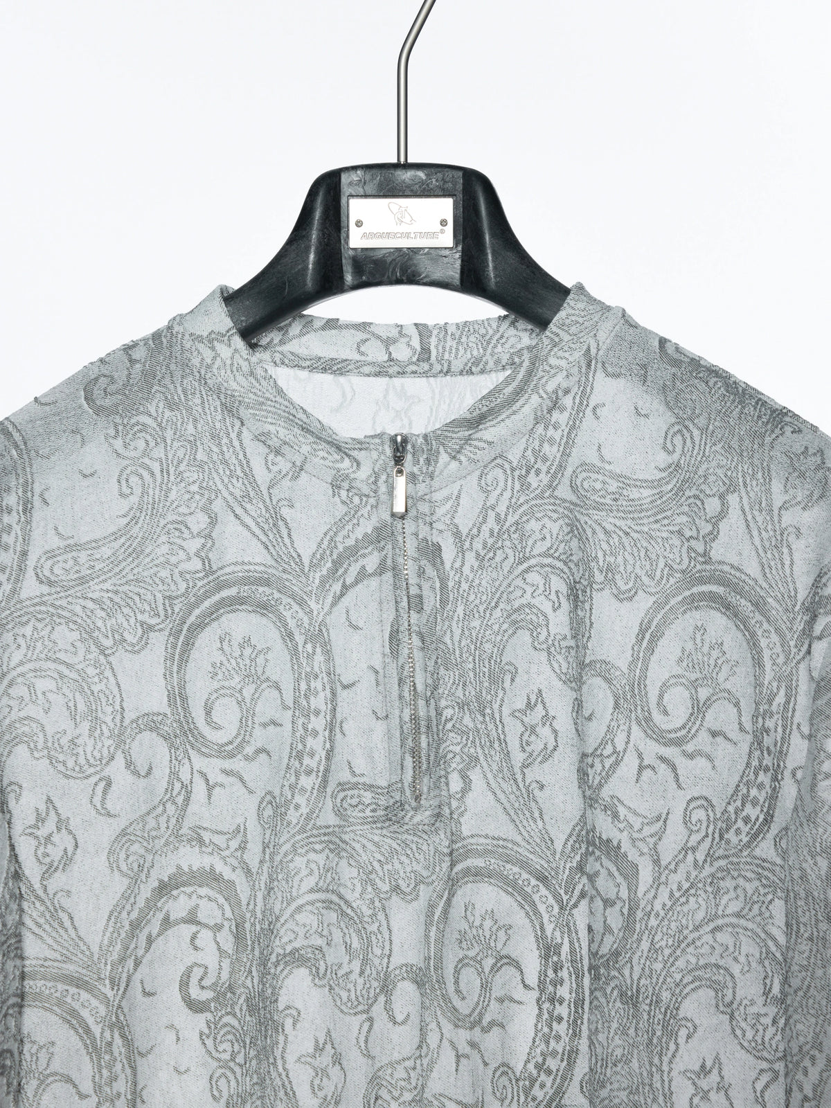 Paisley Half-Zip Long-Sleeve Mesh Overlay Top Gray - main image 4