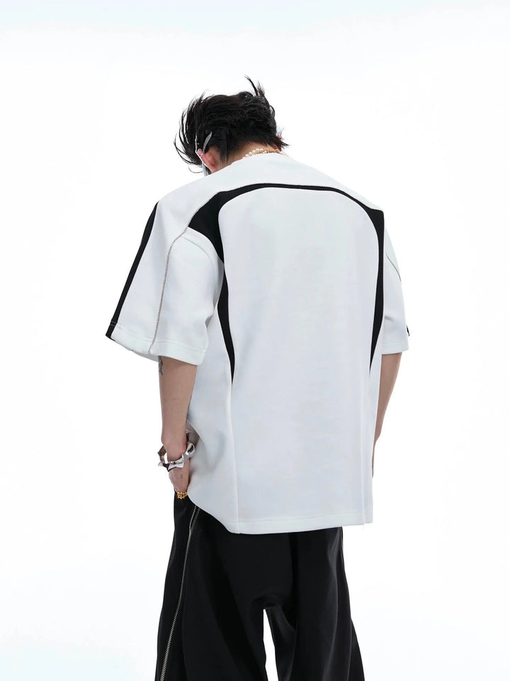 Patchwork Design Loose Fit T - Shirt with Removable Shoulder Pads - ArguE CulturE