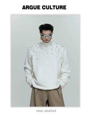 desc::pearl-cable-knit-turtleneck-heavyweight-loose-sweater-detail-img-1