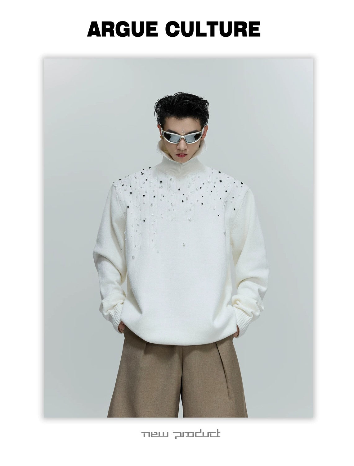 desc::pearl-cable-knit-turtleneck-heavyweight-loose-sweater-detail-img-2