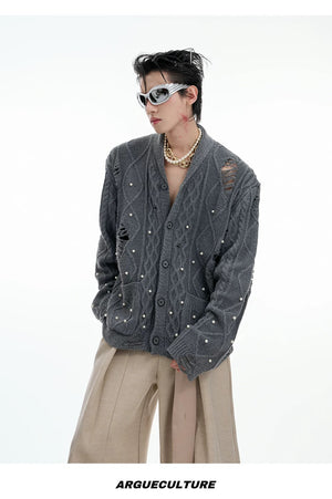 desc::pearl-distressed-knit-cardigan-streetwear-v-neck-sweater-detail-img-13