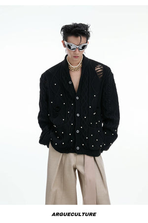 desc::pearl-distressed-knit-cardigan-streetwear-v-neck-sweater-detail-img-14
