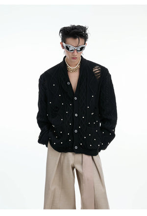 desc::pearl-distressed-knit-cardigan-streetwear-v-neck-sweater-detail-img-7