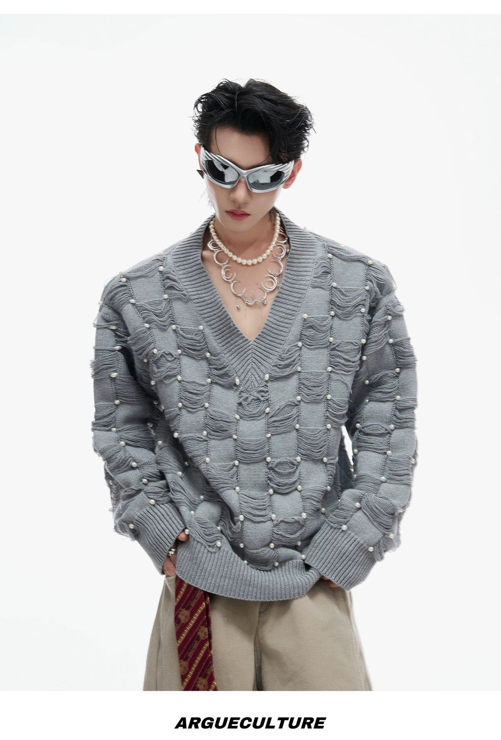 desc::pearl-embellished-v-neck-deconstructed-knit-sweater-detail-img-13