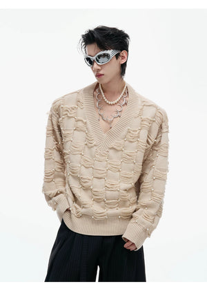 desc::pearl-embellished-v-neck-deconstructed-knit-sweater-detail-img-5
