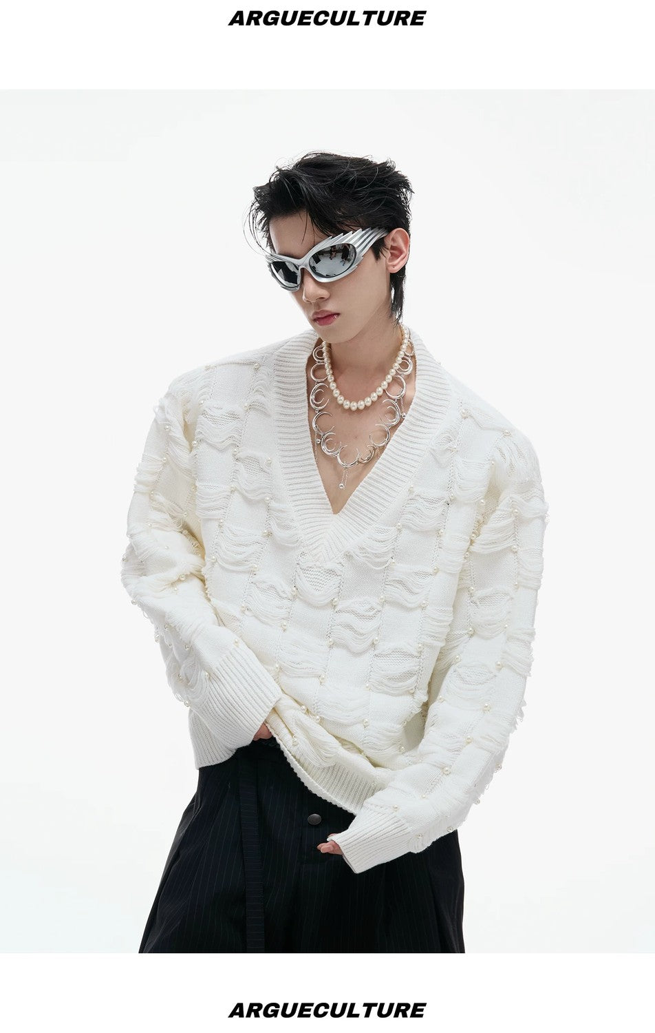 desc::pearl-embellished-v-neck-deconstructed-knit-sweater-detail-img-9