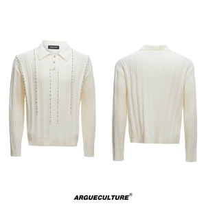 pearl-rivet-ribbed-knit-polo-slim-fit-urban-long-sleeve-black-top