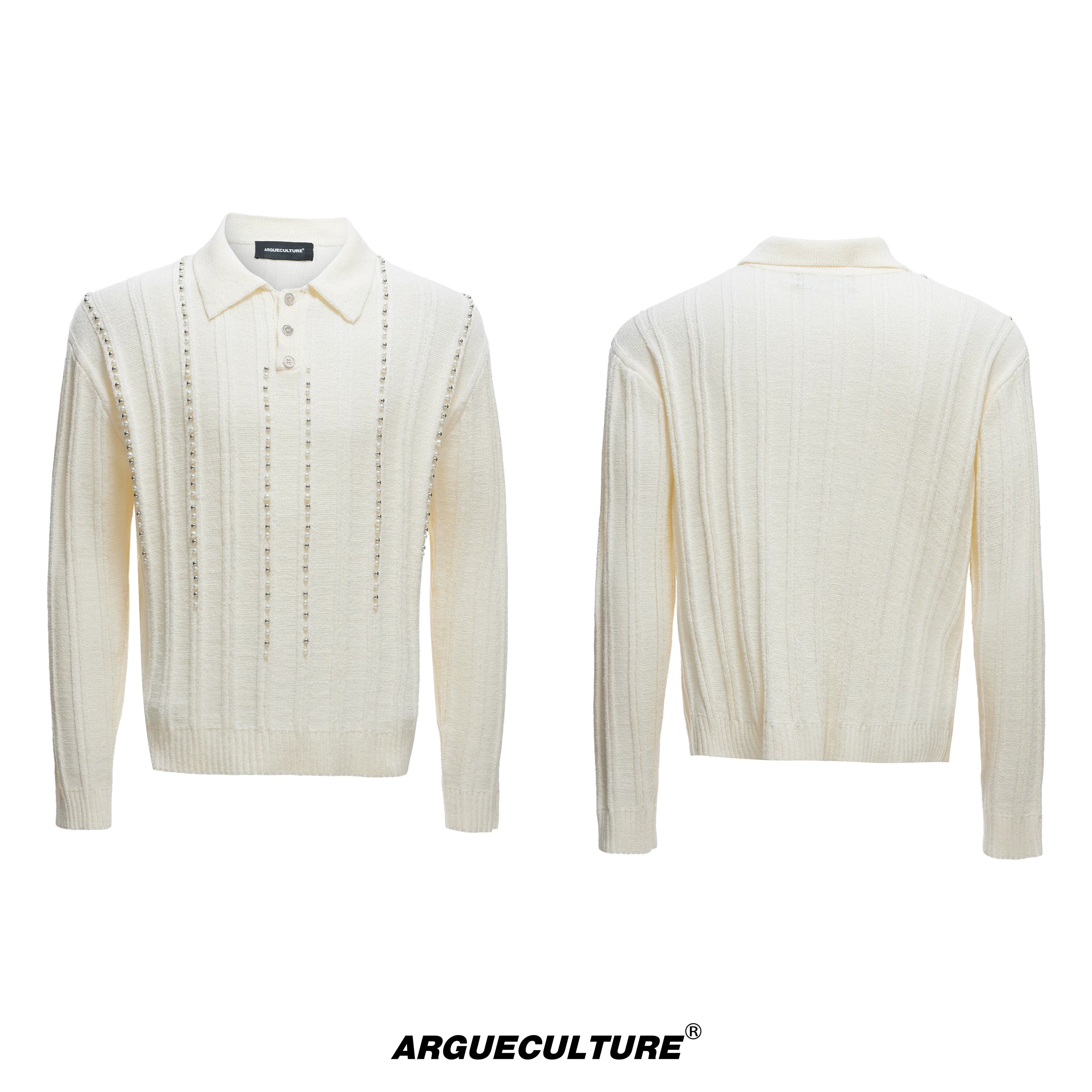 pearl-rivet-ribbed-knit-polo-slim-fit-urban-long-sleeve-black-top