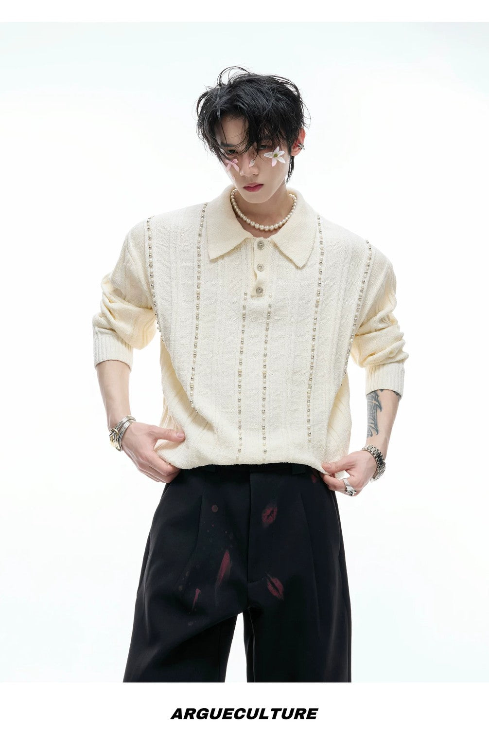 desc::pearl-rivet-ribbed-knit-polo-slim-fit-urban-long-sleeve-detail-img-12