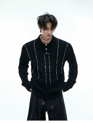 desc::pearl-rivet-ribbed-knit-polo-slim-fit-urban-long-sleeve-detail-img-4