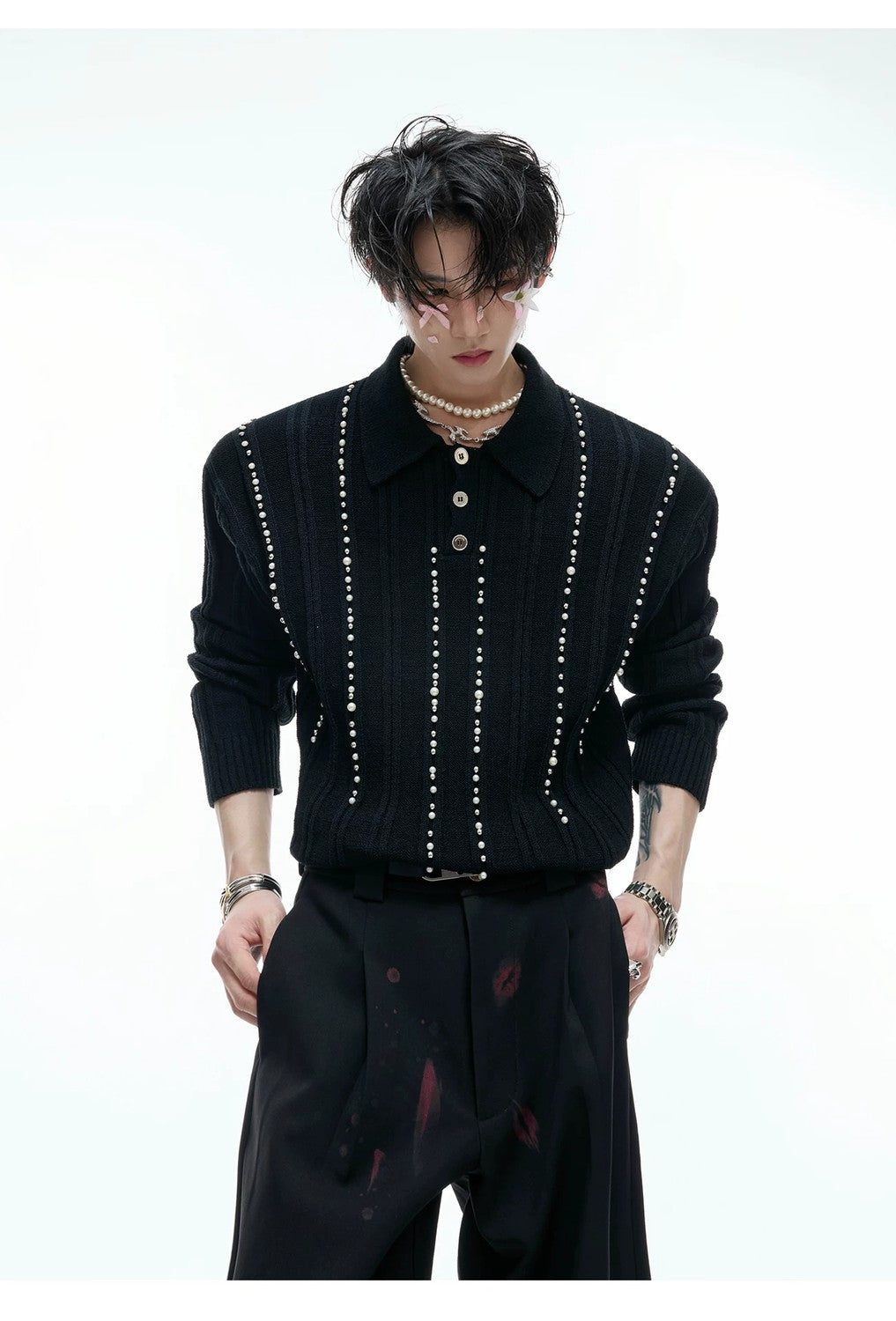 desc::pearl-rivet-ribbed-knit-polo-slim-fit-urban-long-sleeve-detail-img-7