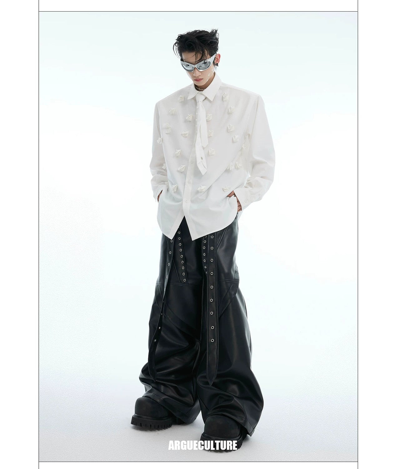 desc::pearl-tie-patchwork-shoulder-pad-shirt-oversized-detail-img-11