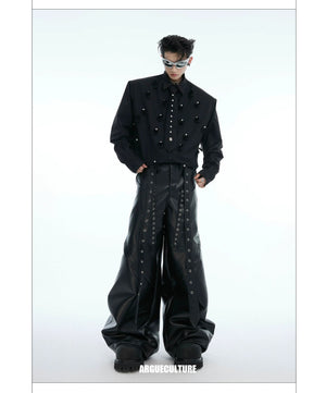 desc::pearl-tie-patchwork-shoulder-pad-shirt-oversized-detail-img-3