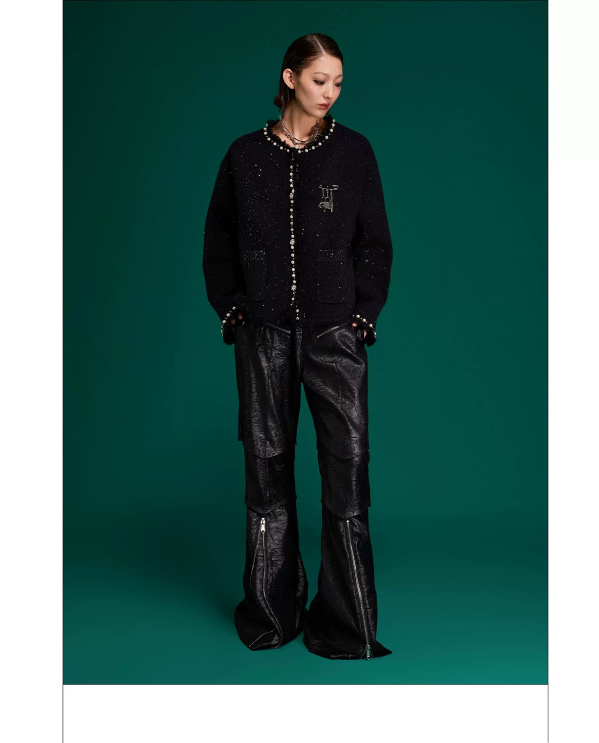 desc::pearl-trim-glitter-knit-jacket-loose-street-cardigan-detail-img-12