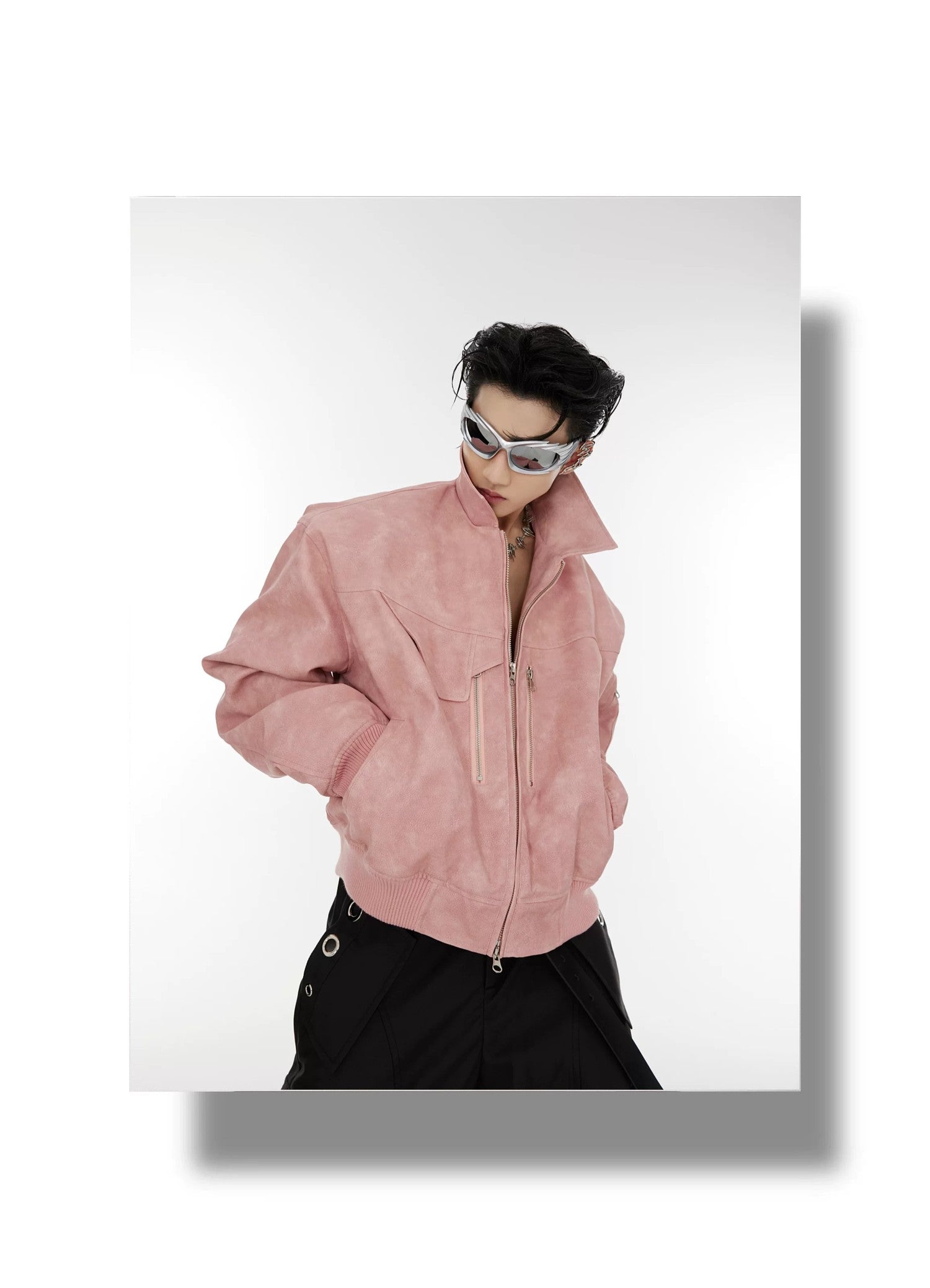 desc::pink-polka-dot-gradient-cropped-moto-jacket-for-unisex-detail-img-3