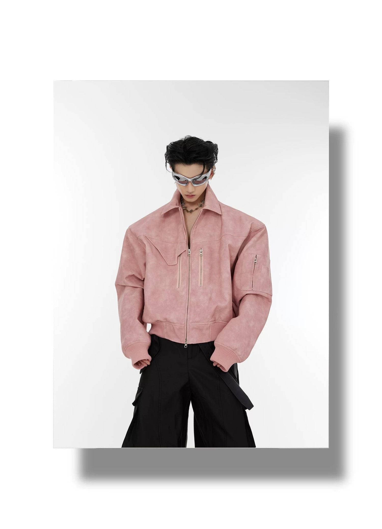 desc::pink-polka-dot-gradient-cropped-moto-jacket-for-unisex-detail-img-6