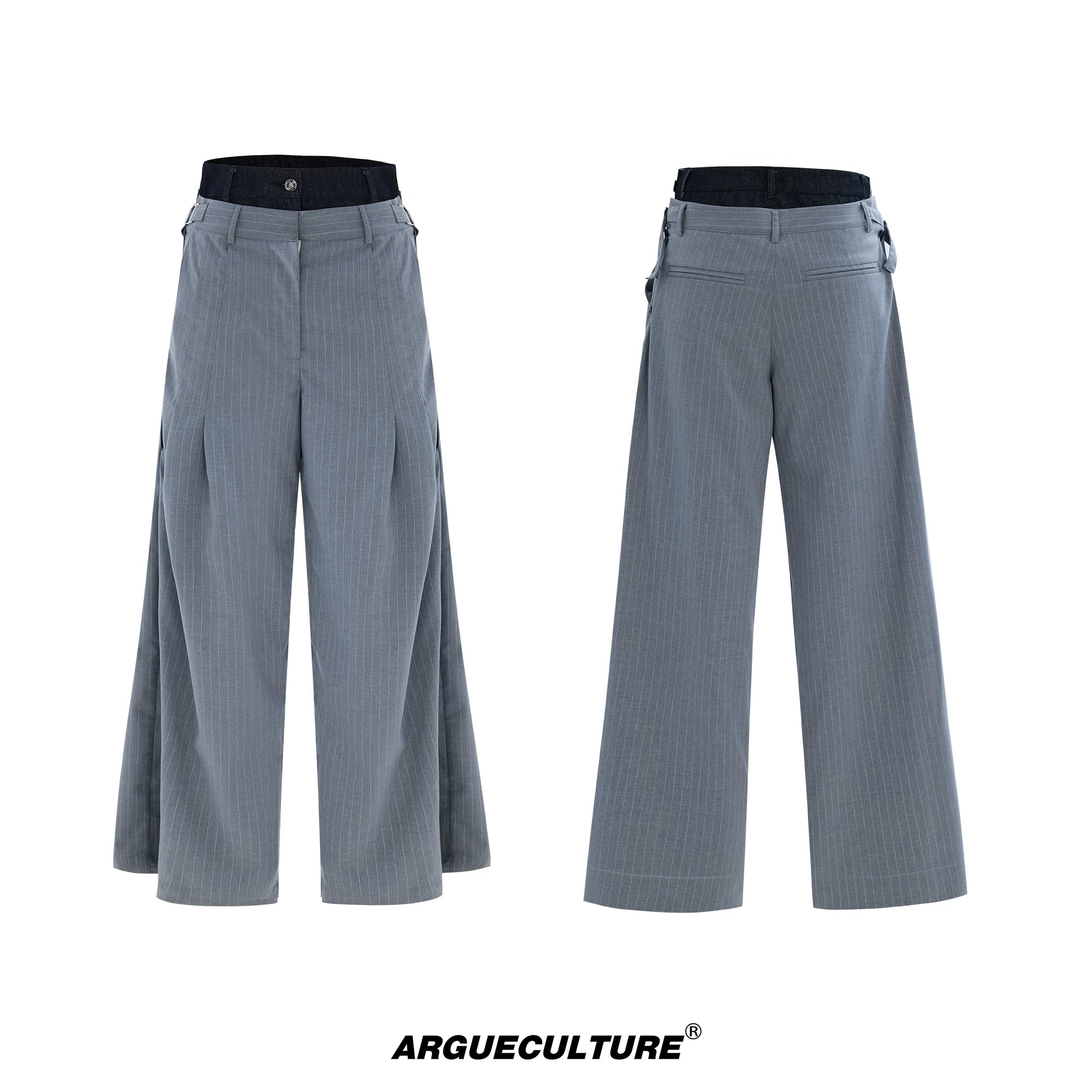 pinstripe-denim-patchwork-deconstructed-streetwear-suit-gray-jacket