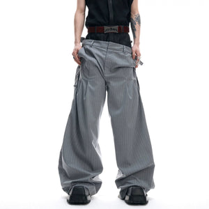 Detailed shot of the pinstripe and denim composite fabric texture