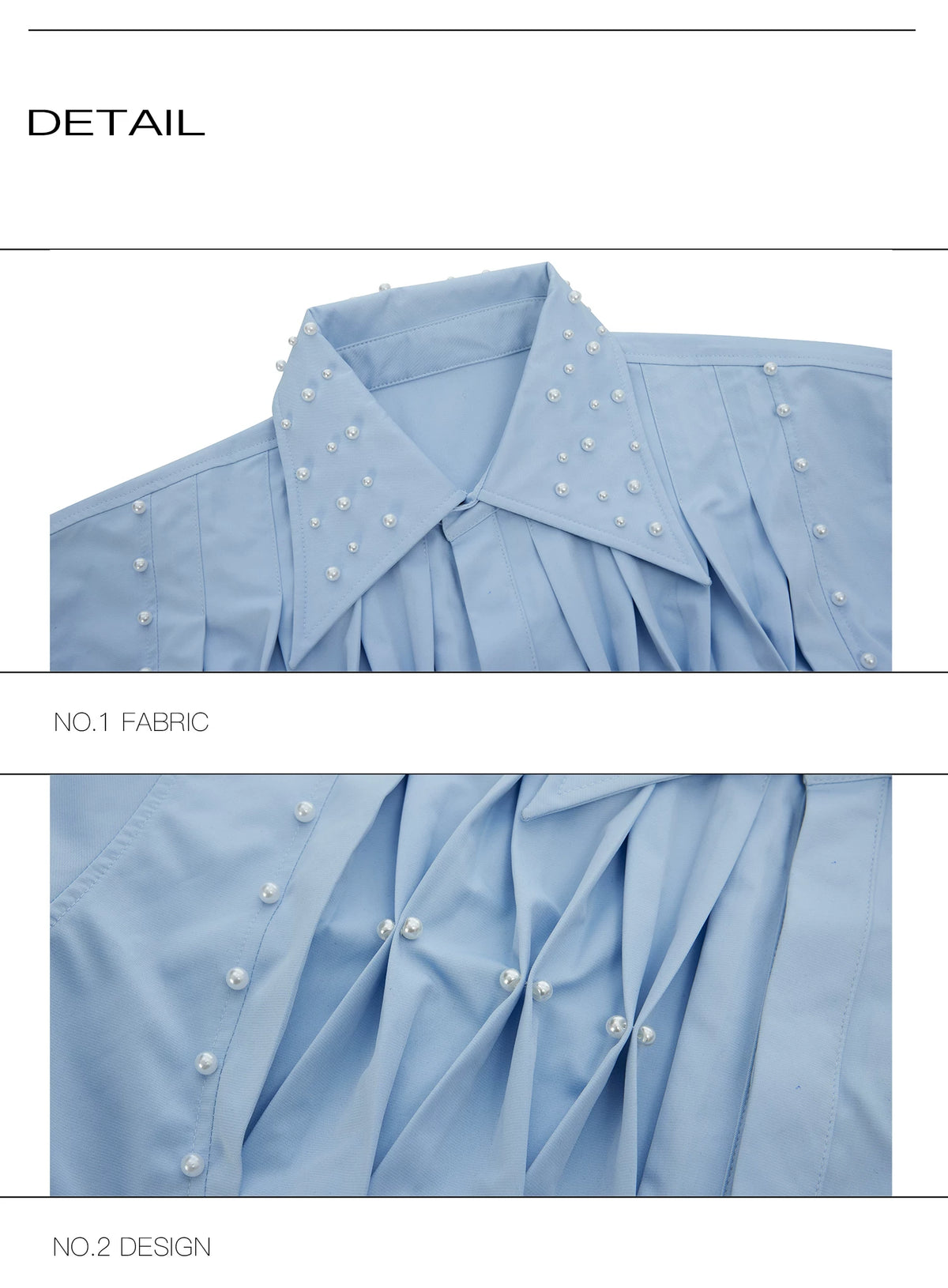 Pleated Pearl-Embellished Long-Sleeve Unisex Shirt - detail image 14
