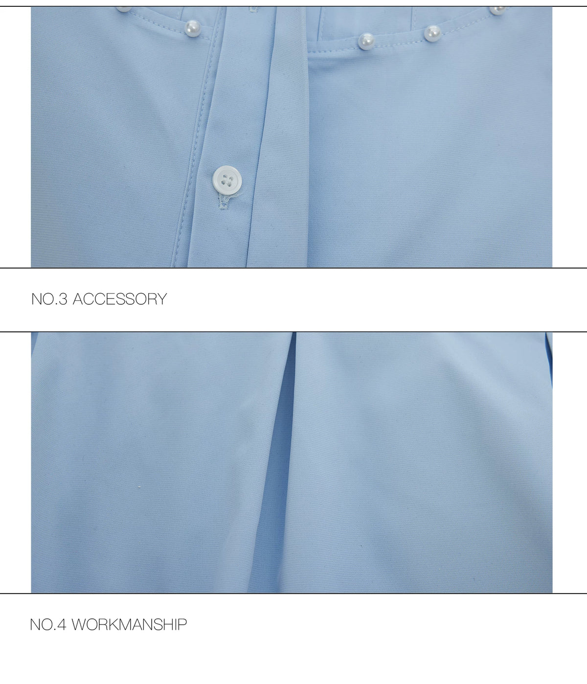 Pleated Pearl-Embellished Long-Sleeve Unisex Shirt - detail image 15
