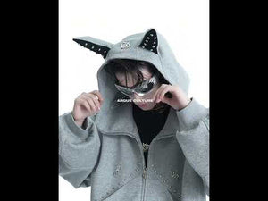 Relaxed Doberman-Ear Rivet Zip Hoodie Jacket video