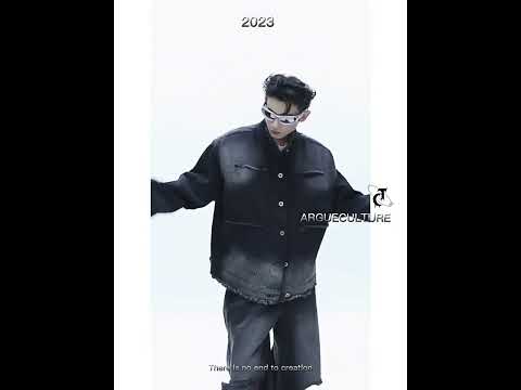 Video showcasing vintage denim jacket with distressed details and architectural silhouette in motion