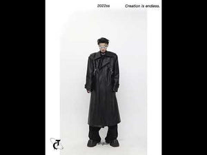 360-degree video showcasing the avant-garde design and premium features of this PU leather trench coat