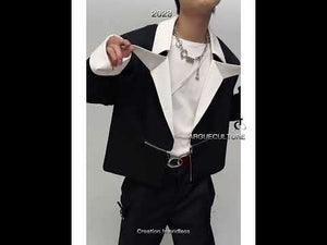 Video showing 360-degree view of the cropped blazer with metallic zippers and different styling options for streetwear outfits