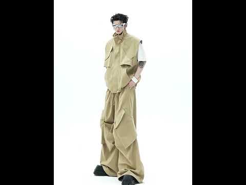 360-degree video showcasing the full wasteland-style vest and pants set with all its functional details and urban edge