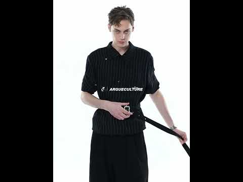 Asymmetric Striped Belted Shirt with Metal Buckle | ArguE CulturE