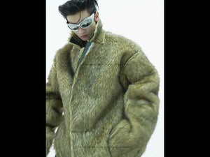 Video demonstration of the reversible vintage faux fur cropped jacket showing both color-block sides and styling options