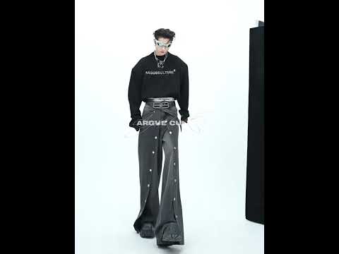 360-degree video showcasing the vintage wash and deconstructed details of these straight-leg punk jeans