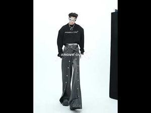 360-degree video showcasing the vintage wash and deconstructed details of these straight-leg punk jeans
