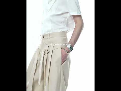 Draped Wide-Leg Tie-Belt Trousers in Black & Beige | ArguE CulturE