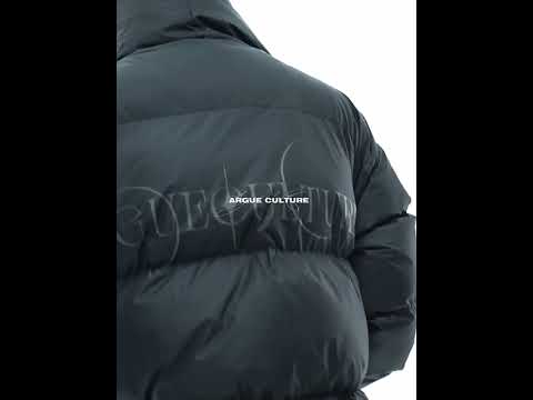 Video showing 360-degree view of cotton-padded puffer jacket with demonstration of unique diagonal zipper function