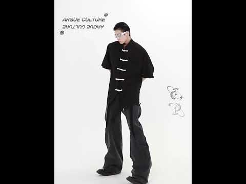 Short-Sleeve Frog Closure Cardigan in Black | Stand Collar | ArguE CulturE