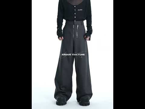 Double-Zipper Textured Straight-Leg Trousers | Grey | ArguE CulturE