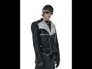 360-degree video showcase of the stylish snake print biker jacket with all zipper and detail features