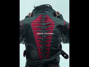360-degree video showcasing all angles of this unique cropped leather motorcycle jacket