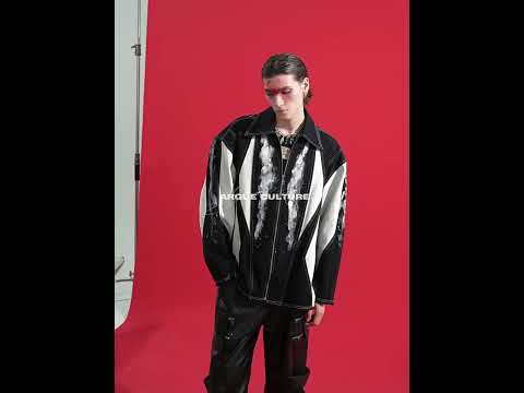 Video showing how to style the deconstructed oversized shirt-jacket with color-block design and shoulder pads