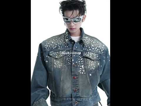 360-degree video showing all angles of vintage rhinestone denim jacket and straight leg jeans set