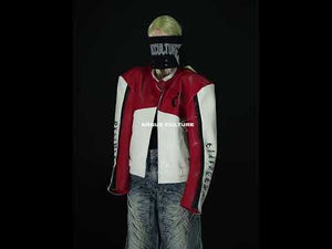 360-degree video showcasing the color block design and premium features of the heavyweight biker jacket