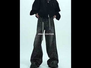 360-degree video showing all angles of vintage washed jeans with star embroidery and distressed details